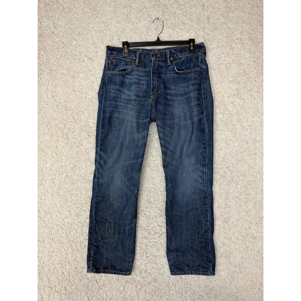 Polo Ralph Lauren Jeans Mens 32x30 Blue Distressed Wash Preppy Straight